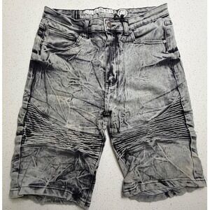 Mecca Mens Acid Wash Moto Denim Shorts Gray Stretch Size 18 Streetwear
